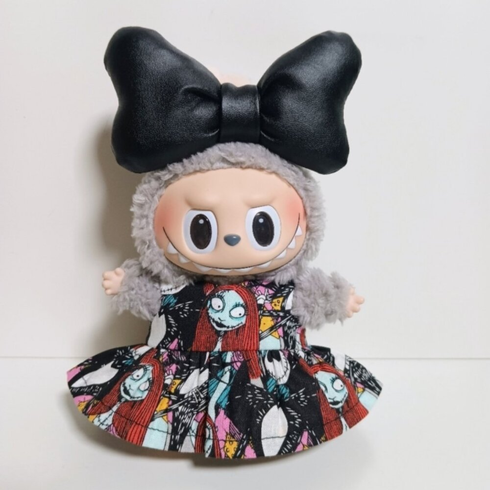 Labubu Nightmare Before Christmas Sally Dress with Faux Leather Bow